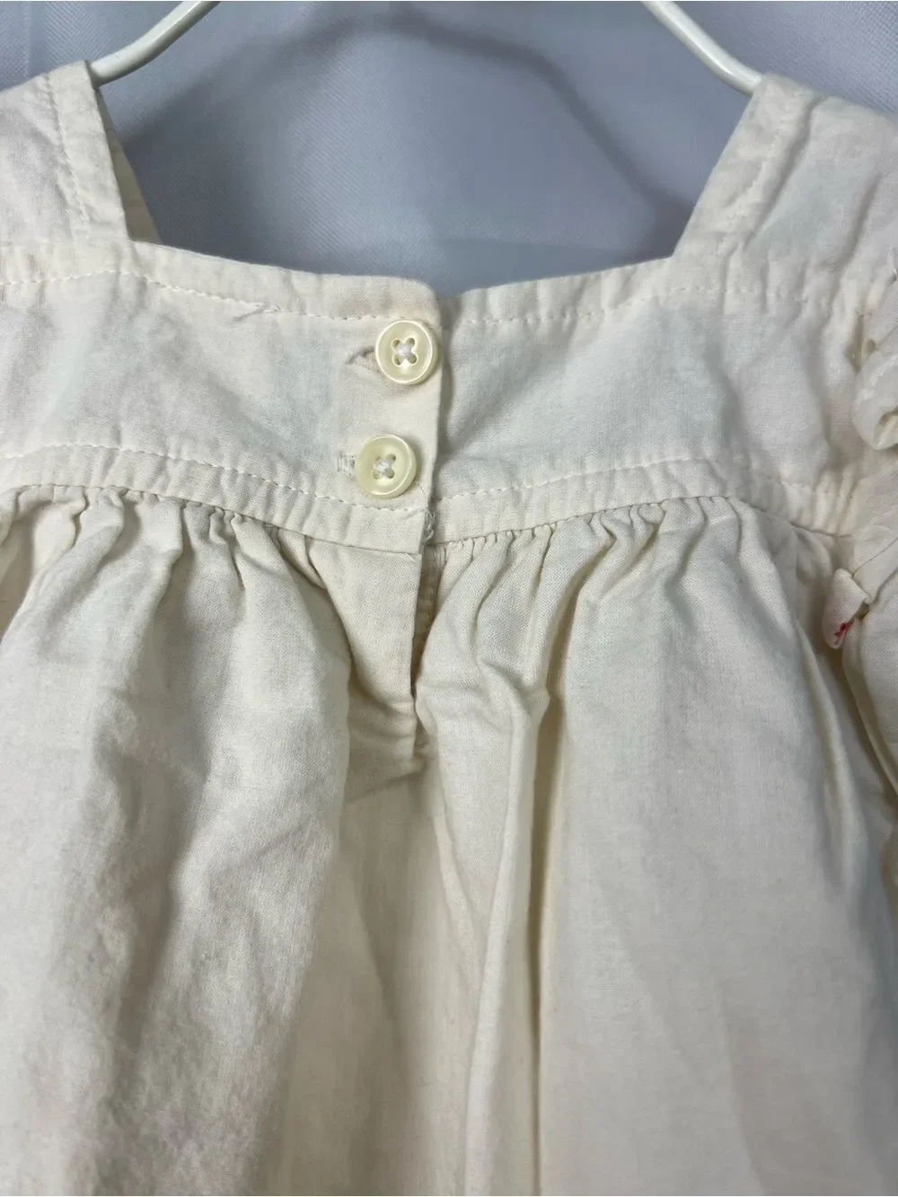 Old Navy ivory with red embroidery cotton flutter sleeve dress size 3-6 months